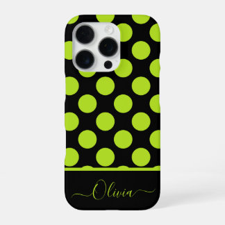 Giant Lime Green Polka Dots on Black iPhone Case