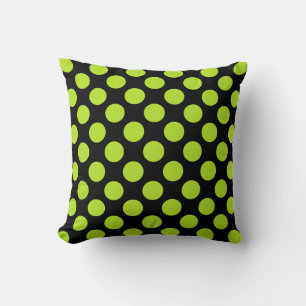 Giant Lime Green Polka Dots on Black Throw Pillow