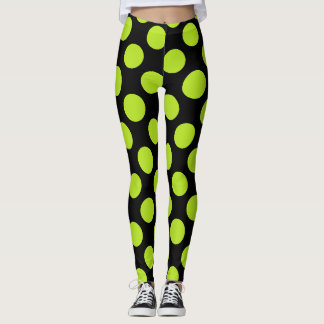Giant Lime Green Polkadots on Black Leggings