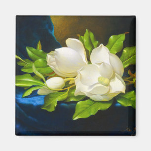 Giant Magnolias on a Blue Velvet Canvas Magnet