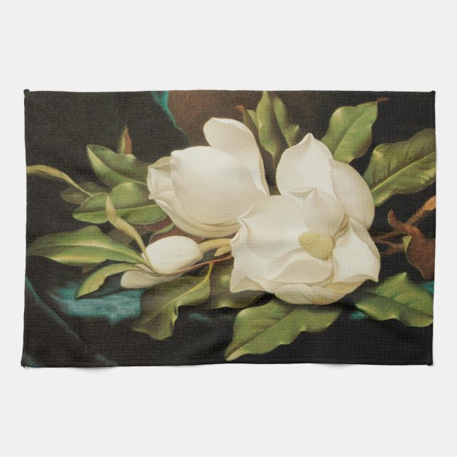 Giant Magnolias on a Blue Velvet Cloth by MJ Heade (Horizontal)