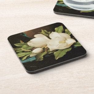 Giant Magnolias on a Blue Velvet Cloth by MJ Heade Coaster