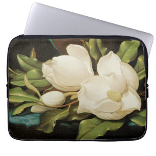 Giant Magnolias on a Blue Velvet Cloth by MJ Heade Laptop Sleeve