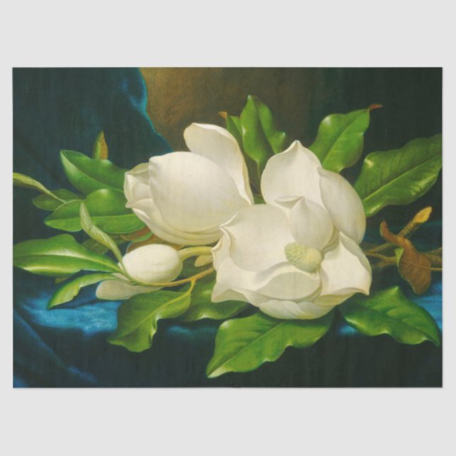 Giant Magnolias on a Blue Velvet Cloth Decoupage T Tissue Paper (Front)