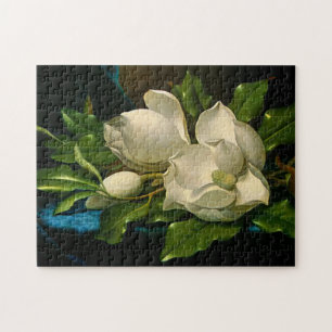 Giant Magnolias on a Blue Velvet Cloth Puzzle