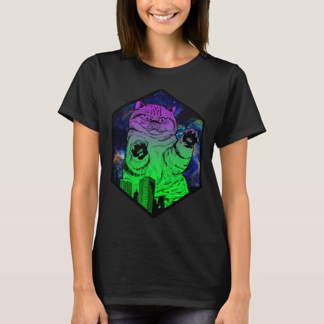 Giant Monster Catzilla Attacks Cat Skyline T-Shirt (Front)