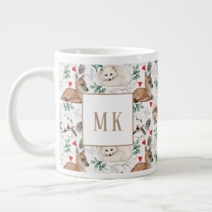 Giant Mug, woodland animals with monogram Large Coffee Mug
