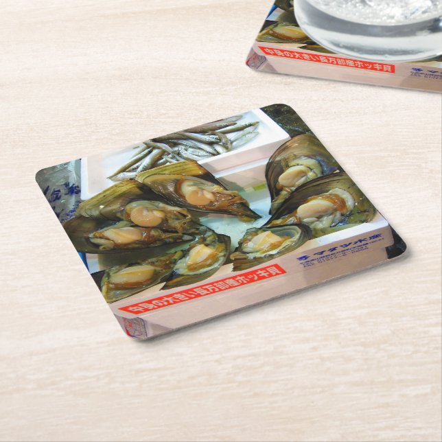Giant Mussels Tsukiji Fish Market, Tokyo, Japan Square Paper Coaster (Angled)