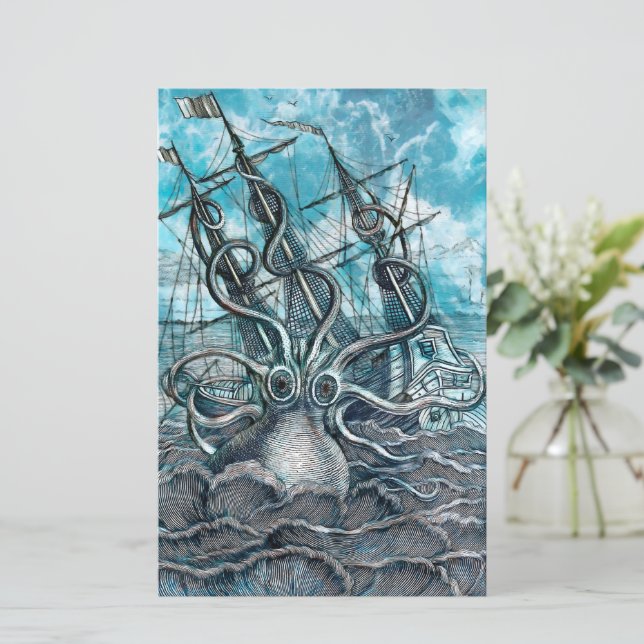 Giant Octopus Blue Sea Monster Sailboat  (Standing Front)