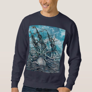 Giant Octopus Blue Sea Monster Sailboat Sweatshirt