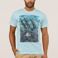 Giant Octopus Blue Sea Monster Sailboat