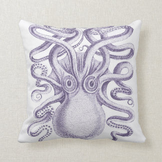 Giant Octopus, Squid Ink Blue & White Throw Pillow