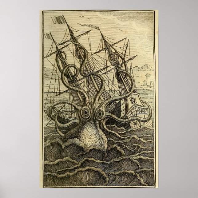 Giant Octopus Vintage 1801 Etching Poster (Front)
