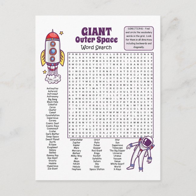 Giant Outer Space Word Search Postcard (Front)