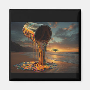 Giant Paintcan Pours Paint Onto Sunset Beach Magnet
