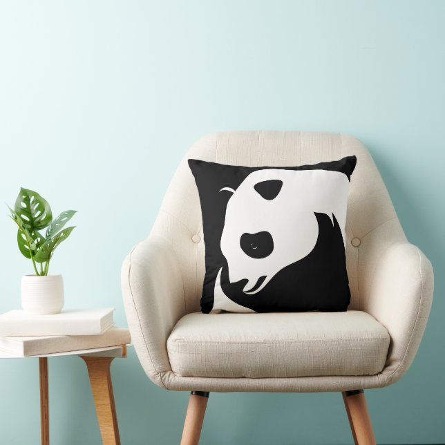 Giant Panda Art Black Throw Pillow (Chair)