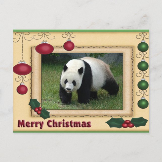 Giant Panda Bear & Baby Panda Christmas Card (Front)