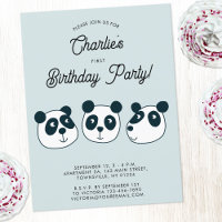 Giant Panda Bear First Birthday Party Invitation