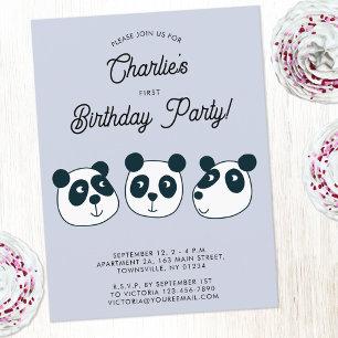 Giant Panda Bear First Birthday Party Invitation Postcard
