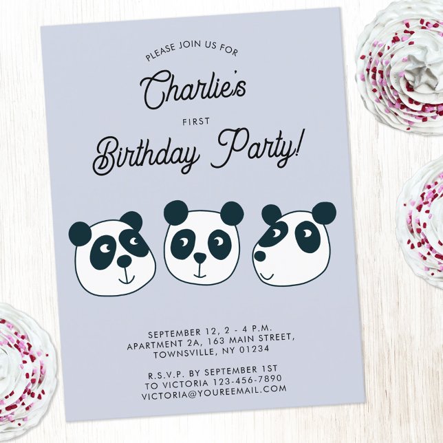 Giant Panda Bear First Birthday Party Invitation Postcard (Cute panda bear animal themed personalized first birthday party invitation)