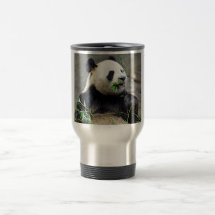 Giant panda eating bamboo travel mug
