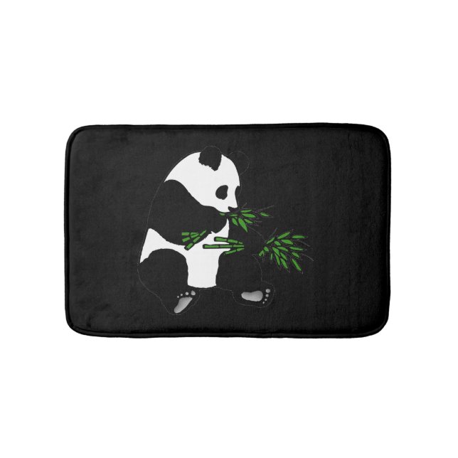 Giant Panda Eats Bamboo Black Bath Mat (Front)