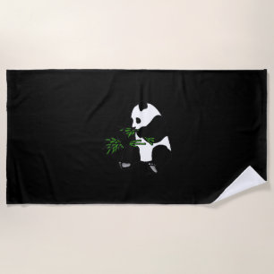 Giant Panda Eats Bamboo Black Beach Towel