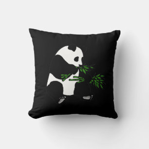 Giant Panda Eats Bamboo Black Cushion
