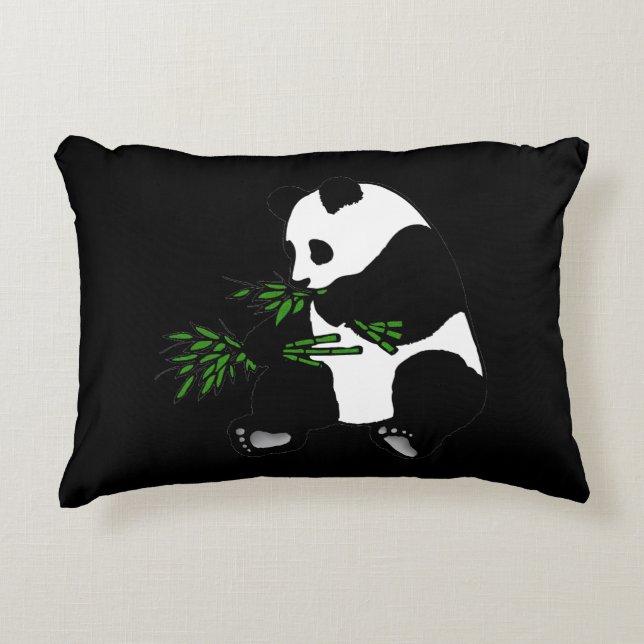 Giant Panda Eats Bamboo Black Decorative Cushion (Front)