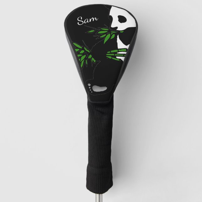 Giant Panda Eats Bamboo Black Golf Head Cover (Front)