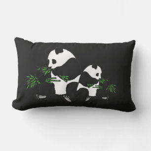 Giant Panda Eats Bamboo Black Lumbar Cushion