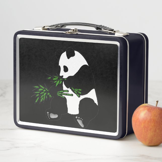 Giant Panda Eats Bamboo Black Metal Lunch Box (In Situ)