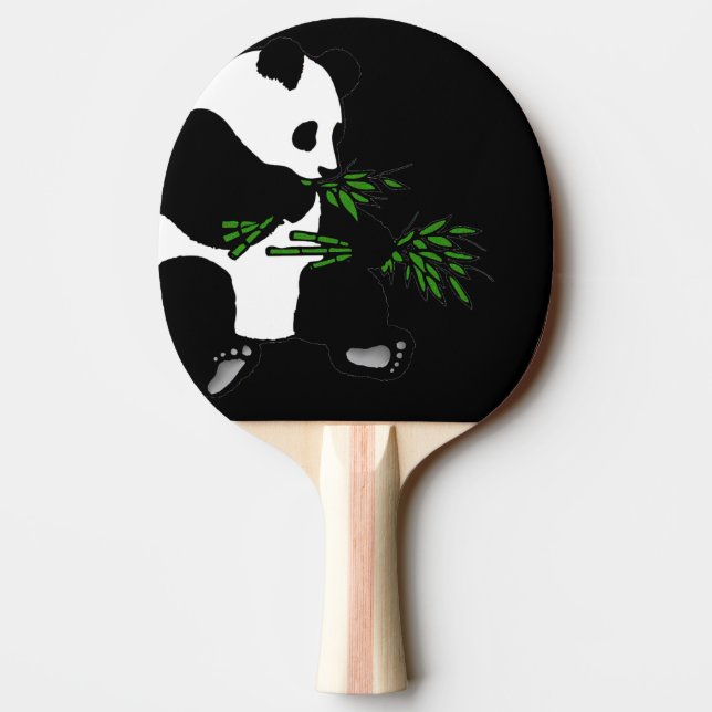 Giant Panda Eats Bamboo Black Ping Pong Paddle (Back)
