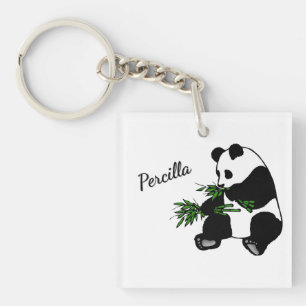Giant Panda Eats Bamboo Name Key Ring