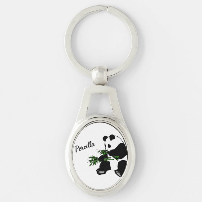 Giant Panda Eats Bamboo Name   Key Ring (Front)