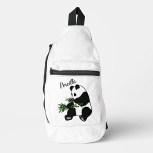 Giant Panda Eats Bamboo Name   Sling Bag