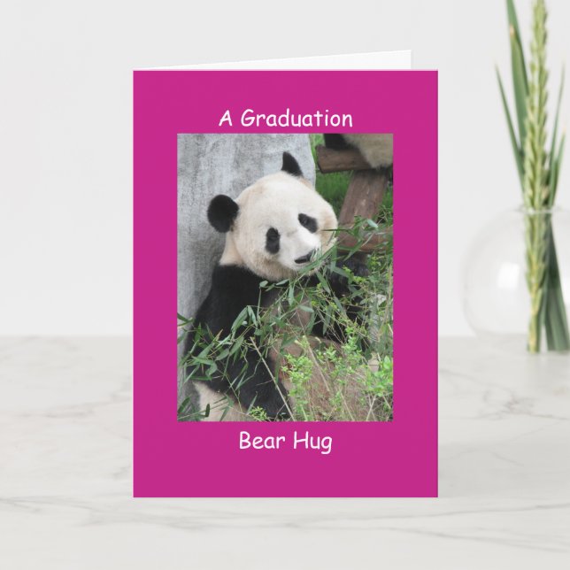 Giant Panda Graduation Bear Hug Pink Card (Front)