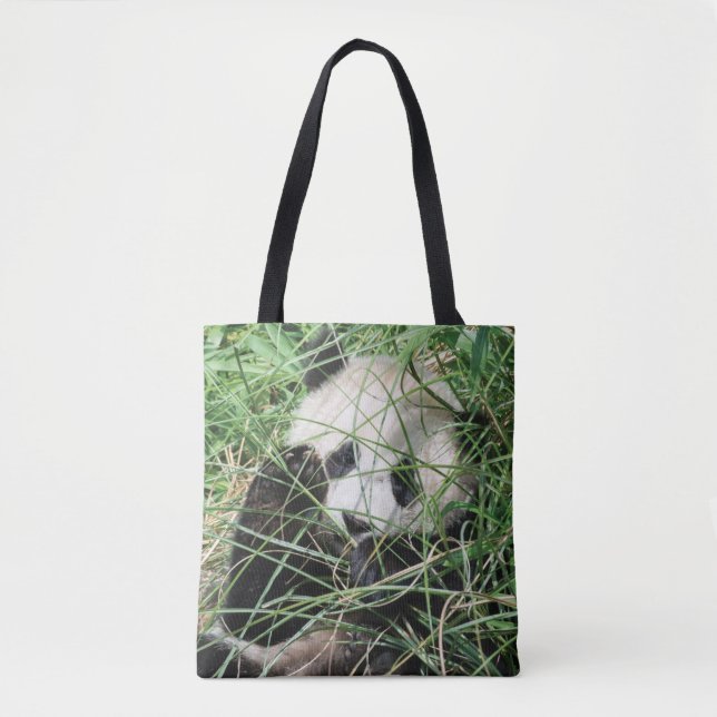 Giant Panda Hiding In Grass Tote Bag (Front)