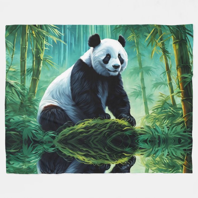 Giant Panda in Bamboo Forest Fleece Blanket (Front (Horizontal))