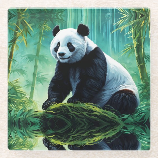 Giant Panda in Bamboo Forest Glass Coaster (Front)