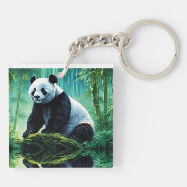 Giant Panda in Bamboo Forest Key Ring (Back)