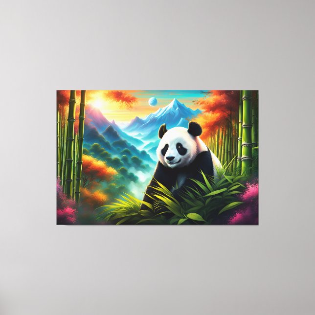 Giant Panda in Bamboo Forest on Mountain Canvas Print (Front)