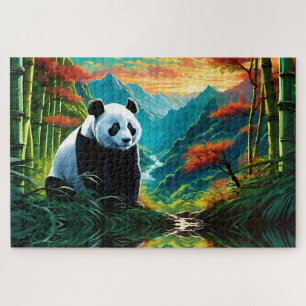 Giant Panda in Bamboo Forest on Mountain Jigsaw Puzzle