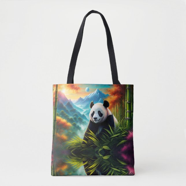 Giant Panda in Bamboo Forest on Mountain Tote Bag (Front)