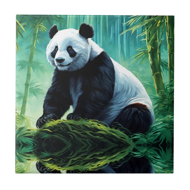 Giant Panda in Bamboo Forest Tile (Front)