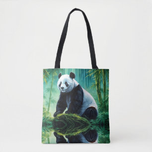 Giant Panda in Green Bamboo Forest Tote Bag