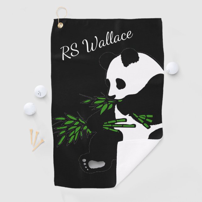 Giant Panda Monogram or Name Black Golf Towel (InSitu)