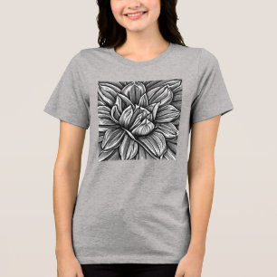 Giant Peony Flower Pattern in Black and White Tri-Blend Shirt