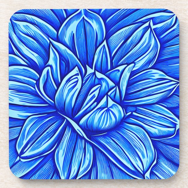 Giant Peony Flower Pattern in Indigo Blue Coaster (Front)