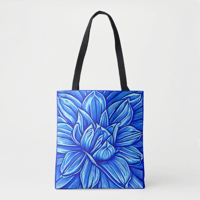 Giant Peony Flower Pattern in Indigo Blue Tote Bag (Front)